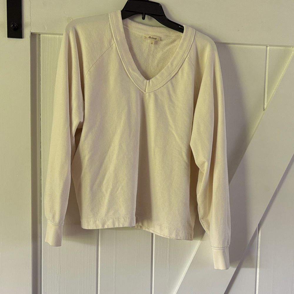 Madewell Cream Long Sleeve V-Neck Top